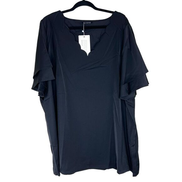 NEW Bloomchic Laser Cut Short Flutter Sleeve Black Top 2X - Picture 1 of 7